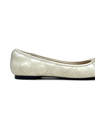 Sadie Quilted Ballet Flat In Bone Leather - Bone Leather/Black Patent