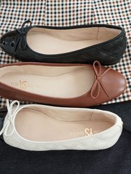 Sadie Quilted Ballet Flat In Bone Leather