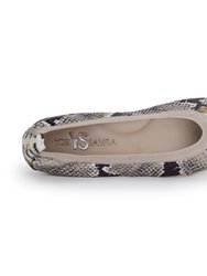 Samara Foldable Ballet Flat In Beige Multi Snake Print Leather