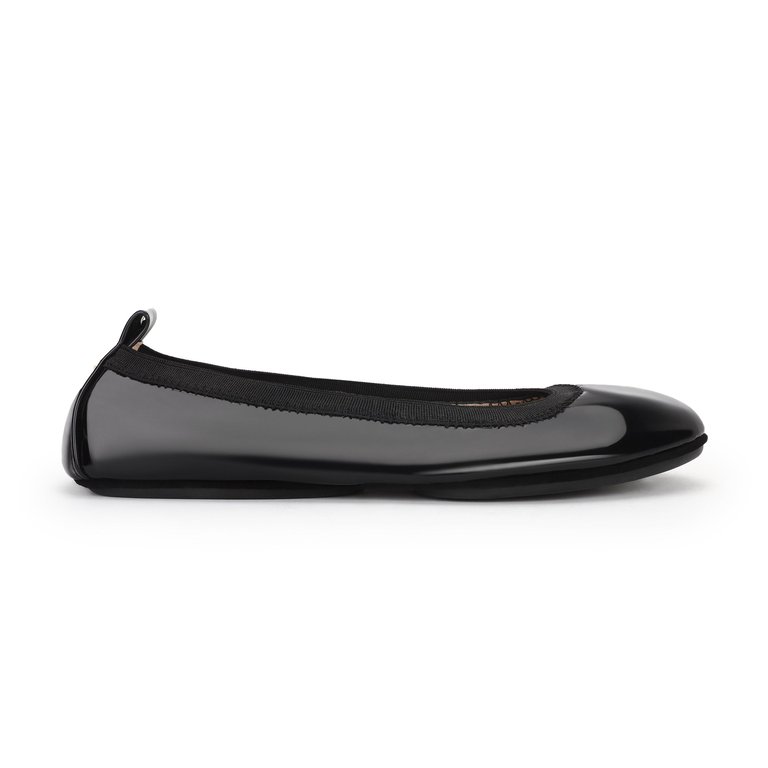 Samara Foldable Ballet Flat in Black Patent Leather - Black Patent