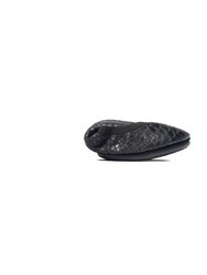 Samara Foldable Ballet Flat In Black Python Embossed Leather