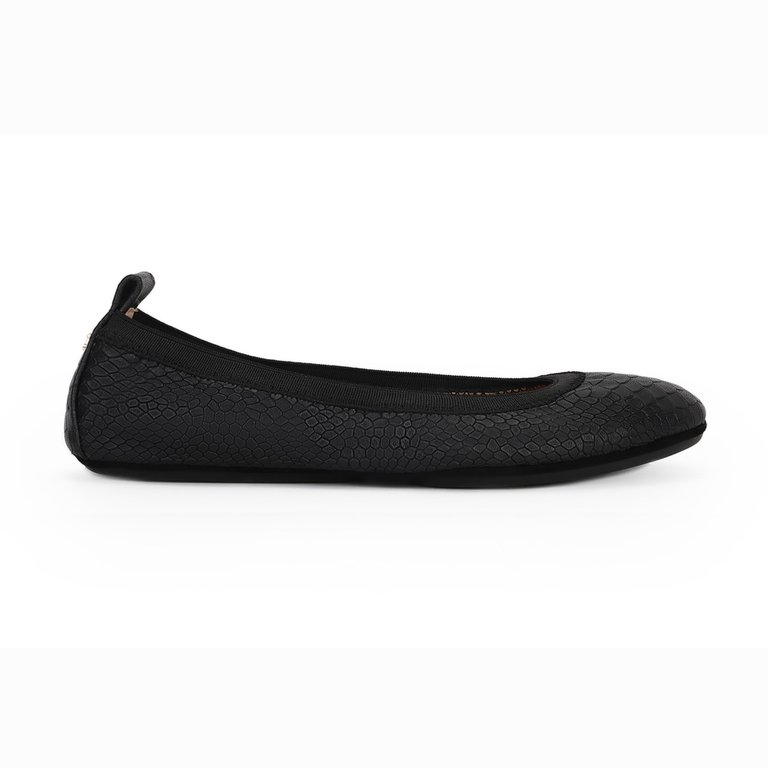 Samara Foldable Ballet Flat In Black Python Embossed Leather - Black Python