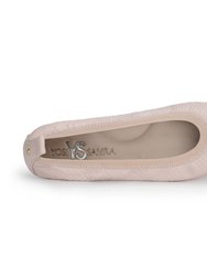 Samara Foldable Ballet Flat In Blush Pink Scale Leather