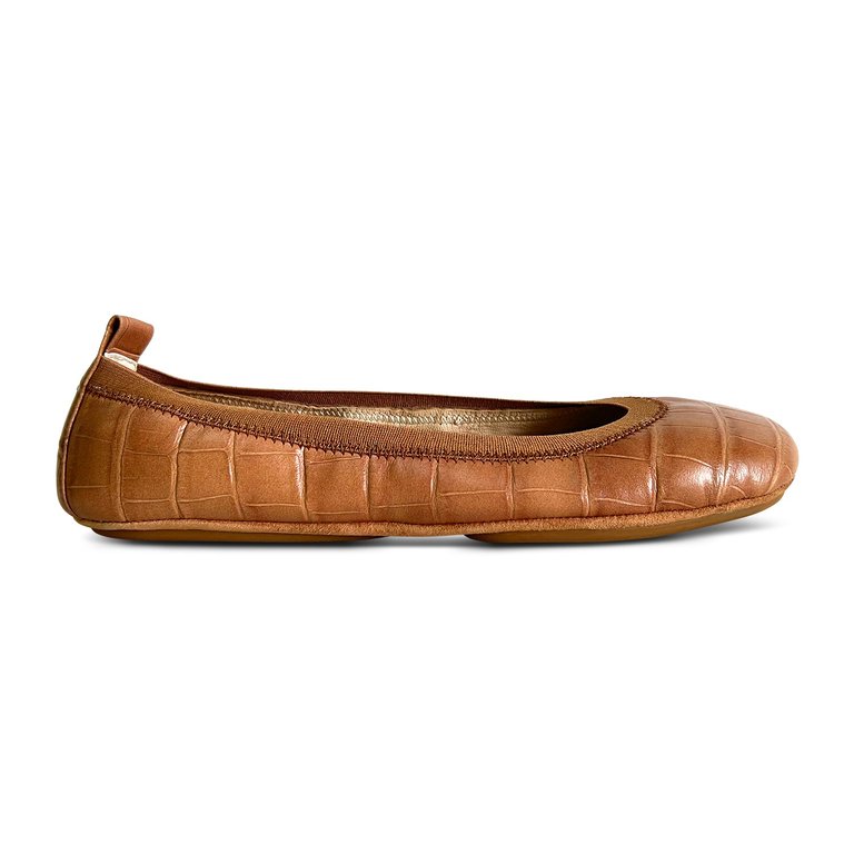 Samara Foldable Ballet Flat In Brown Croc Leather - Brown Croc