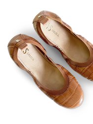 Samara Foldable Ballet Flat In Brown Croc Leather