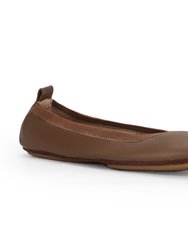 Samara Foldable Ballet Flat In Chocolate Brown Leather