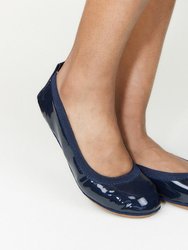 Samara Foldable Ballet Flat In Deep Navy Patent Leather