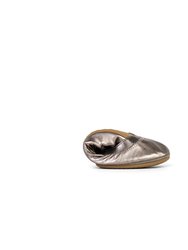 Samara Foldable Ballet Flat In Pewter Metallic Leather