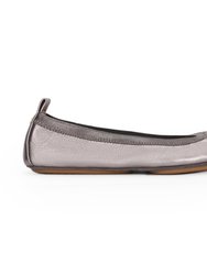 Samara Foldable Ballet Flat In Pewter Metallic Leather - Pewter