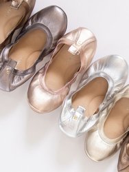 Samara Foldable Ballet Flat In Pewter Metallic Leather