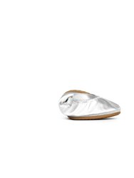 Samara Foldable Ballet Flat In Silver Metallic Leather
