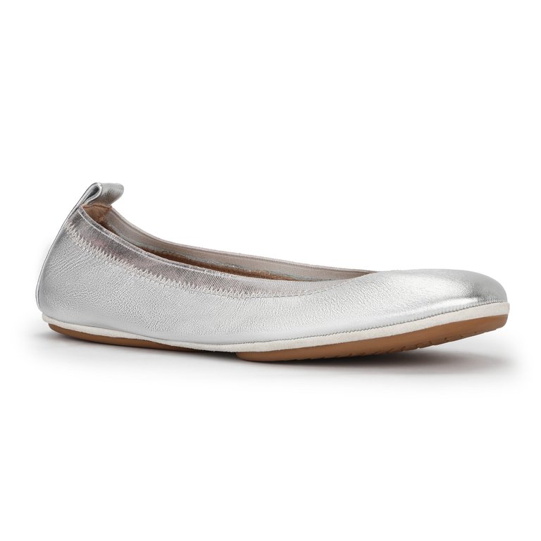 Samara Foldable Ballet Flat In Silver Metallic Leather