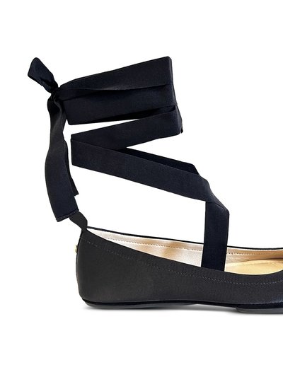 Yosi Samra Simone Ankle Wrap Flats In Black Satin product