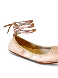 Sofia Ankle Wrap Flats In Blush Leather