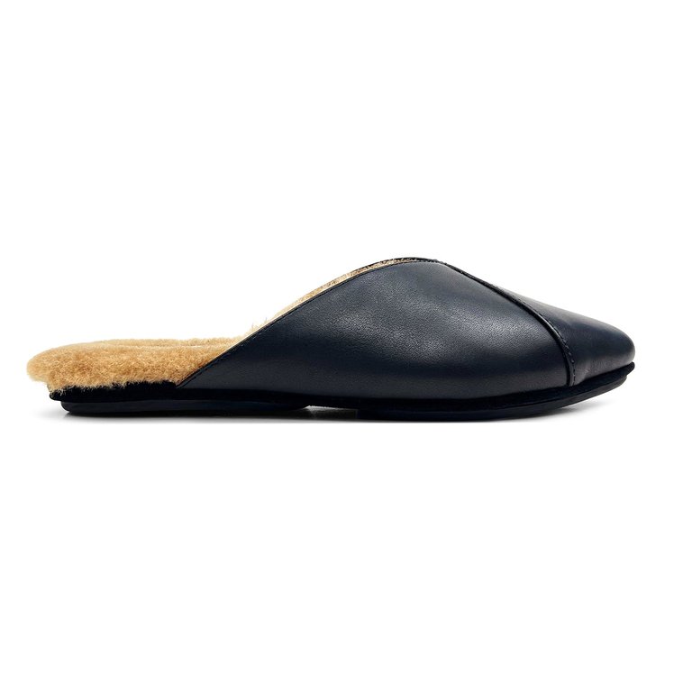 Valentina Faux Fur Mule - Black Leather/Faux Fur