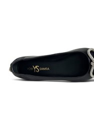 Vivienne Crystal Bow Flats In Black Nappa Leather