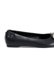 Vivienne Crystal Bow Flats In Black Nappa Leather - Black Nappa