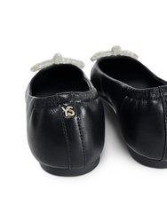 Vivienne Crystal Bow Flats In Black Nappa Leather