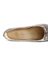 Vivienne Crystal Bow Flats In Silver Leather