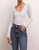 Aden V-Neck Rib Long Sleeve Top In White - White