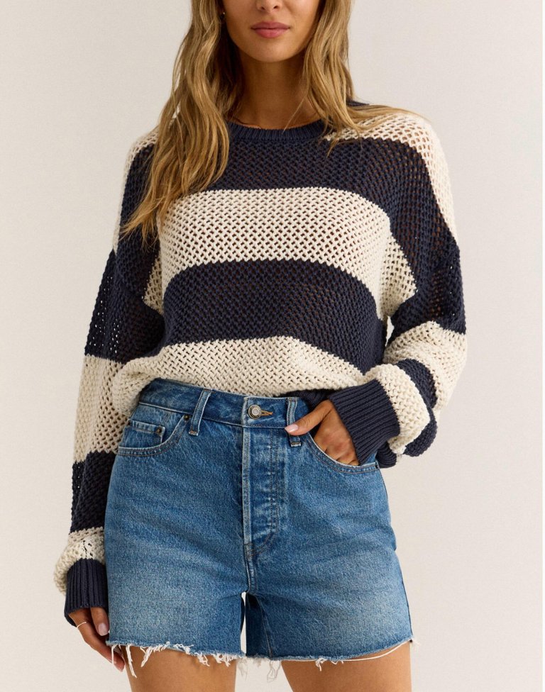 Broadbeach Stripe Sweater - Captain Blue