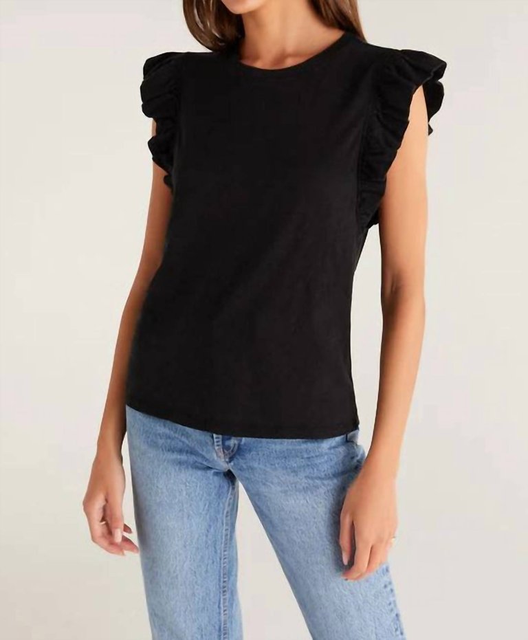 Dakota Ruffle Tank Top In Black - Black