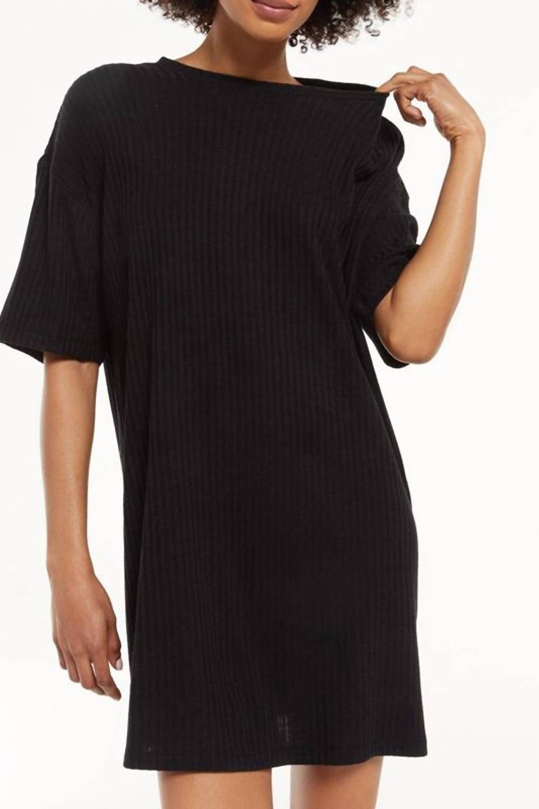 Denny Rib Dress In Black - Black