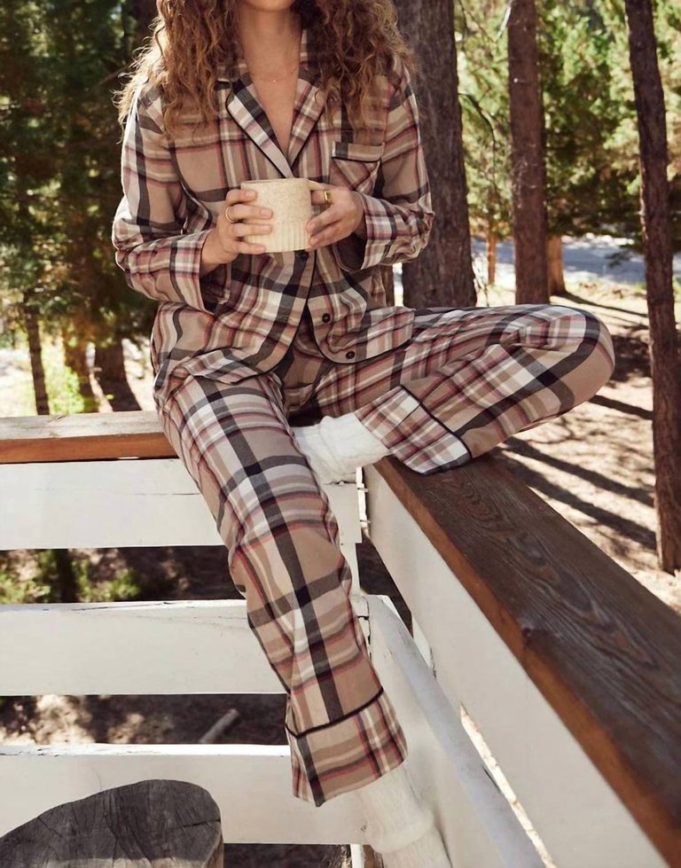 Dreamer Plaid Pj Set In Burlap - Burlap