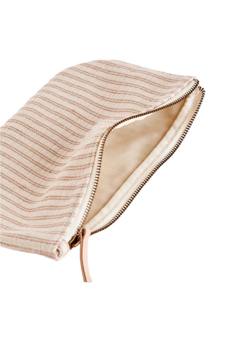 Ella Stripe Small Pouch In Neutral Taupe