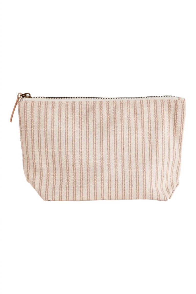 Ella Stripe Small Pouch In Neutral Taupe - Neutral Taupe