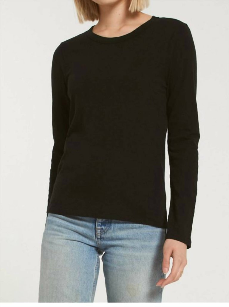 Everyday Slub Long Sleeve Tee In Black - Black