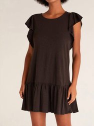 Flutter Slub Mini Dress - Black