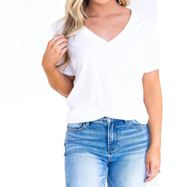 Girlfriend V-Neck Tee In White - White