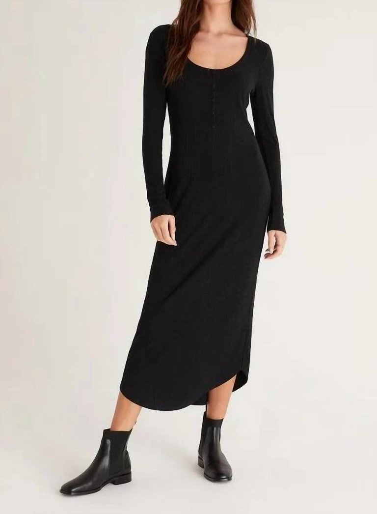 Heidi Henley Rib Midi Dress In Black