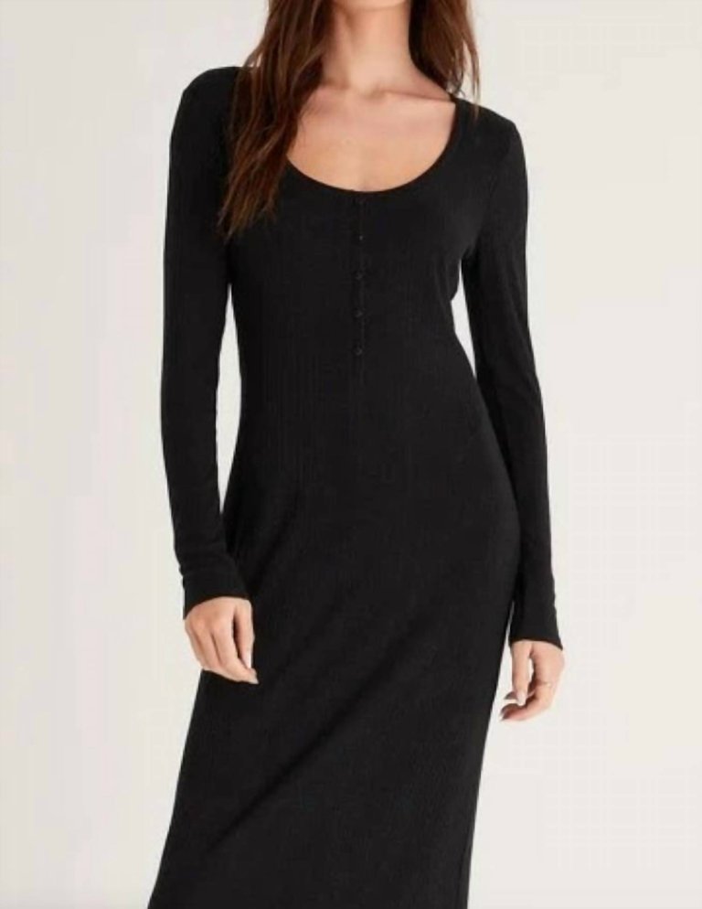 Heidi Henley Rib Midi Dress In Black - Black