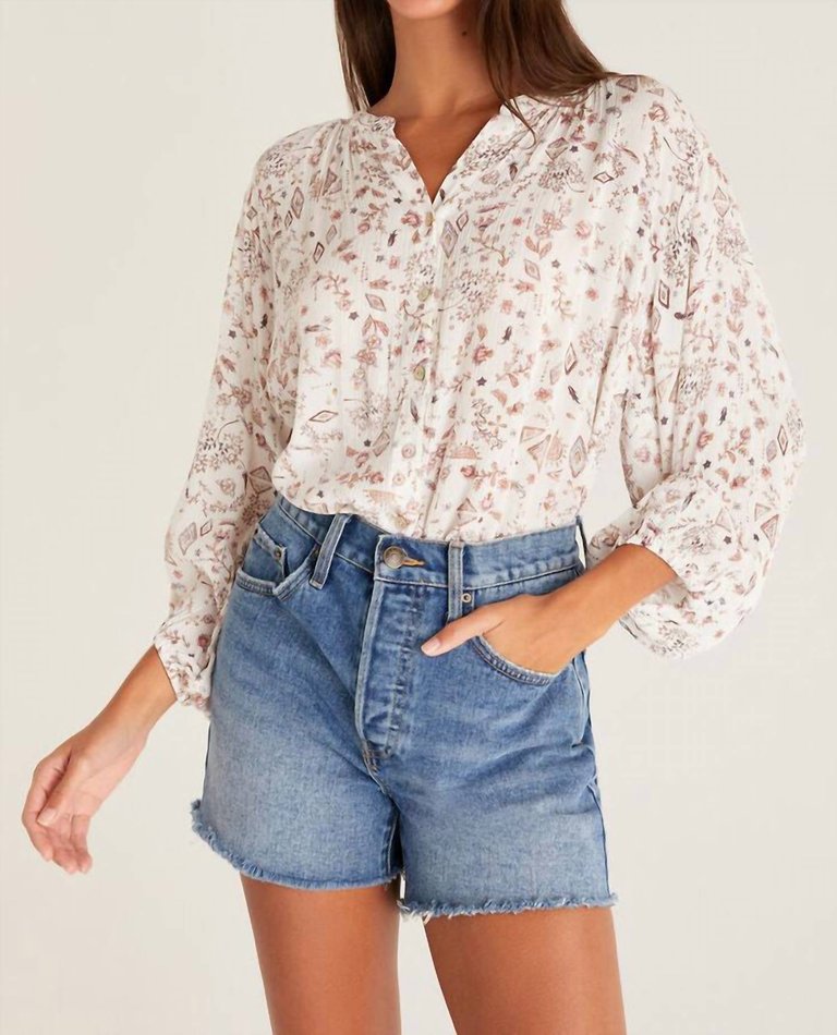 Kiya Folk Button Up Top - Patterned