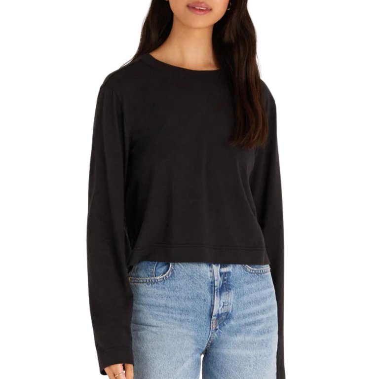 Lupita Crop Long Sleeve Top In Black - Black