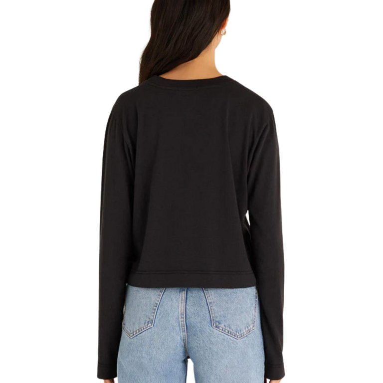 Lupita Crop Long Sleeve Top In Black