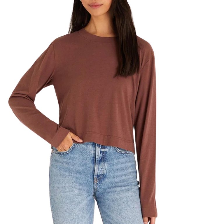 Lupita Crop Long Sleeve Top In Espresso - Espresso