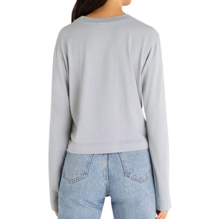 Lupita Crop Long Sleeve Top In Morning Fog