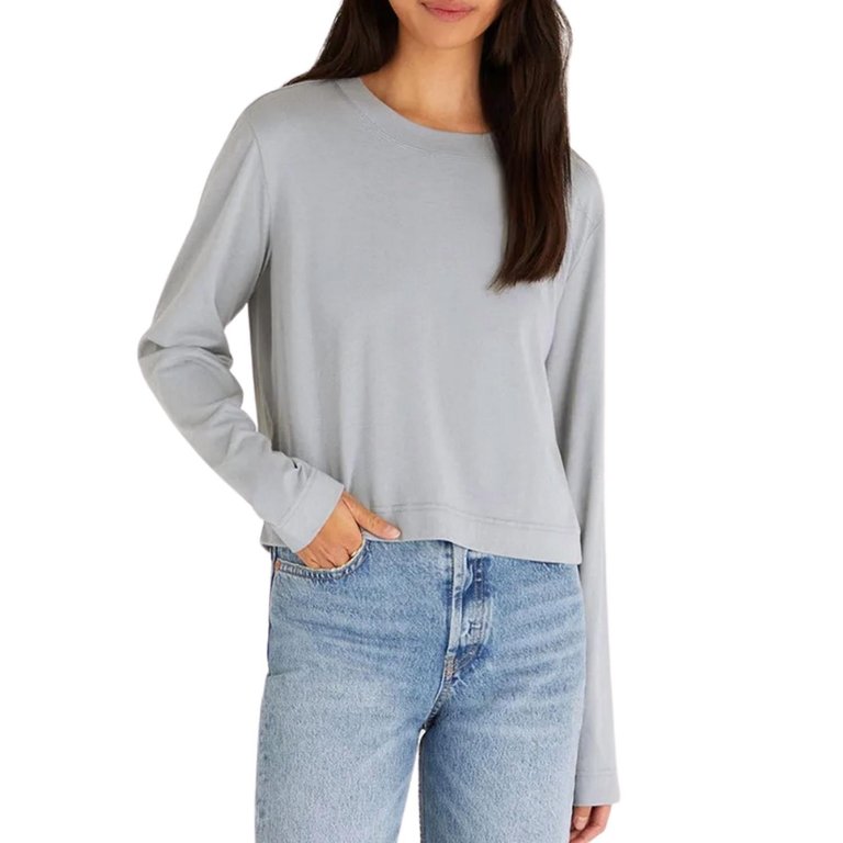 Lupita Crop Long Sleeve Top In Morning Fog - Morning Fog