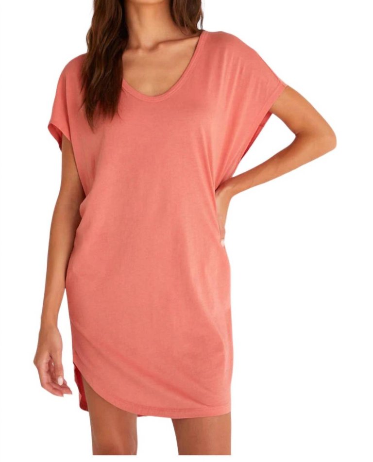 Organic Scoop Neck Mini Dress In Canyon Rose - Canyon Rose