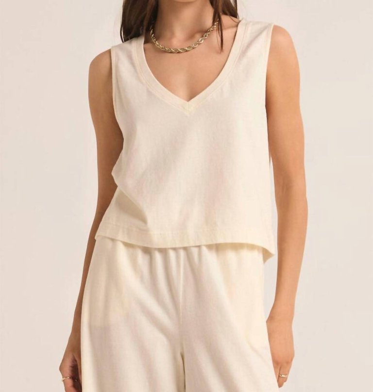 Sloane V-Neck Top In Sea Salt - Sea Salt