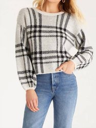 Solange Plaid Sweater In Oatmeal - Oatmeal