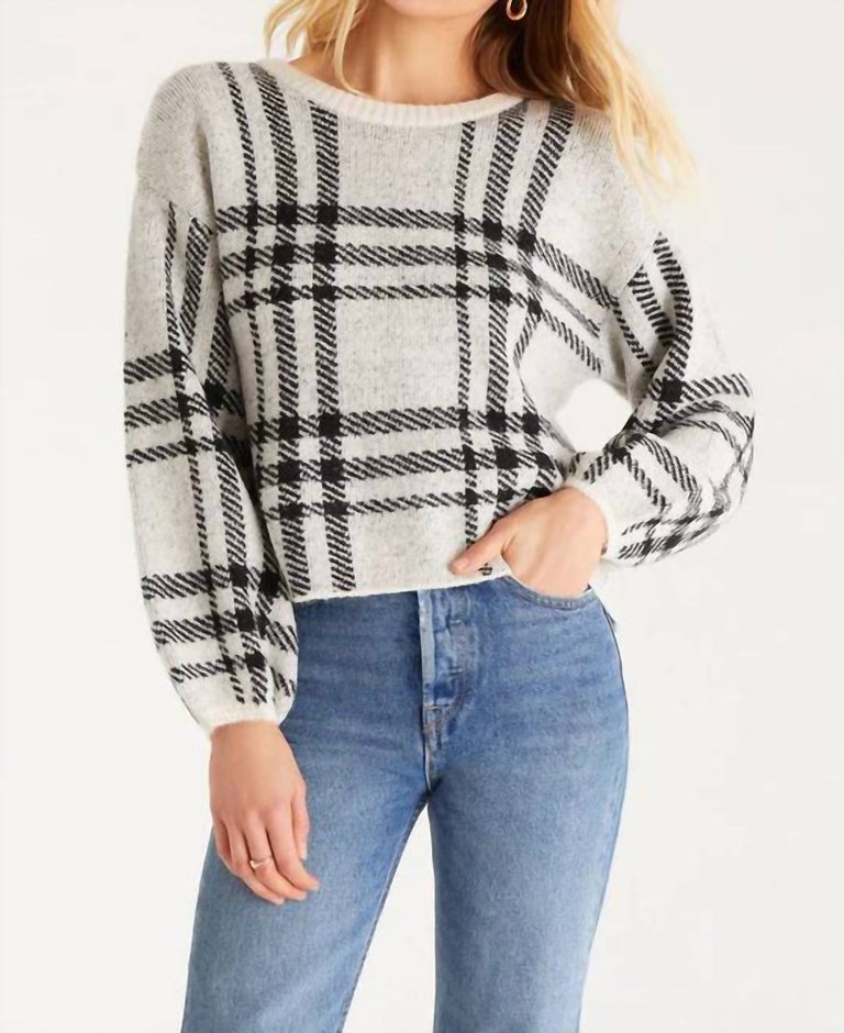 Solange Plaid Sweater In Oatmeal - Oatmeal