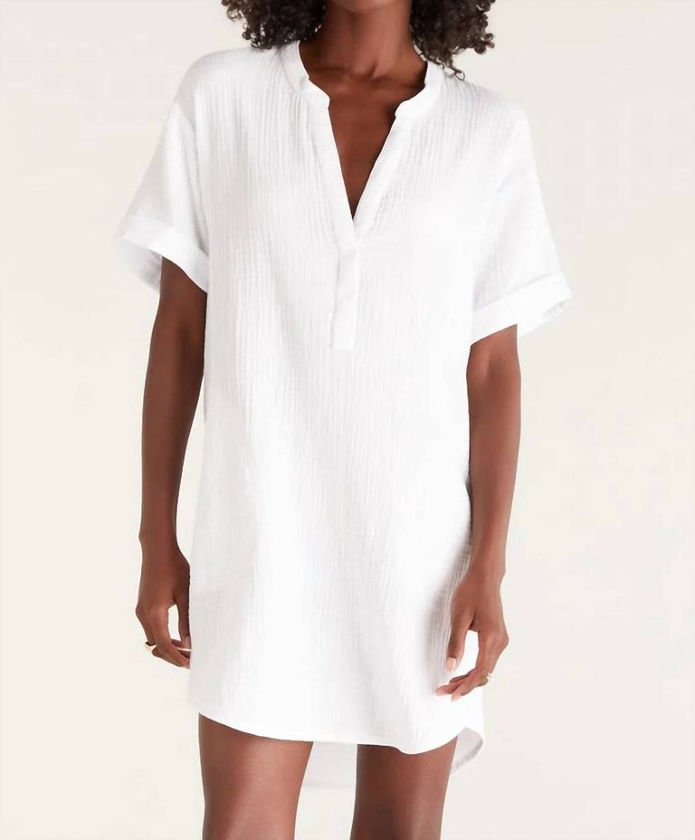 Talia Gauze Mini Dress In White - White