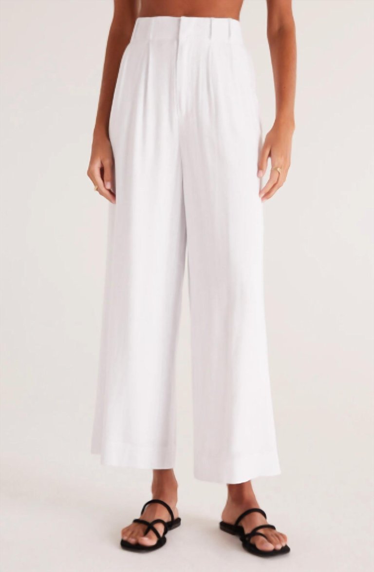 Wide Legged High-Rise Farah Linen Pant In White