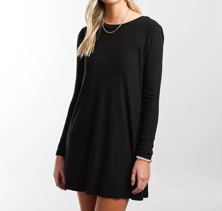 Willa Brushed Swing Dress In Black - Black