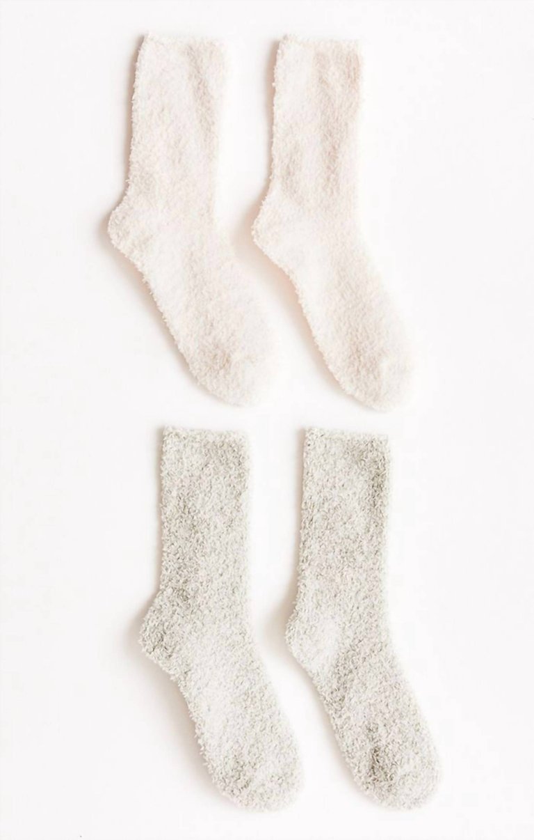 Women's Cozy Plush Socks - 2 Pack - Light Cocoa/Agave Green