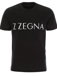 Men's Black Logo Short Sleeve Cotton T-Shirt - Black